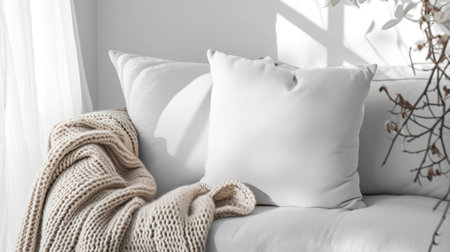 White pillows on a bed Comfortable soft pillows on the bed.の素材