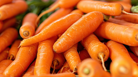 Bunch of organic dirty carrot in garden on soil ground. Carrots fresh harvest