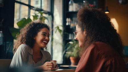 Foto de Two girl friends drinking coffee in the cafe - Imagen libre de derechos