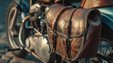 Leather vintage black saddlebags for custom motorbike in the side back to keep the luggage to go to an exhibitionの素材