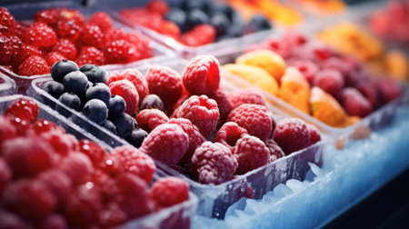 Berries selection at grocery storeの素材