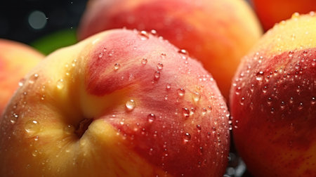 Ripe peach. Fresh fruits background.の素材