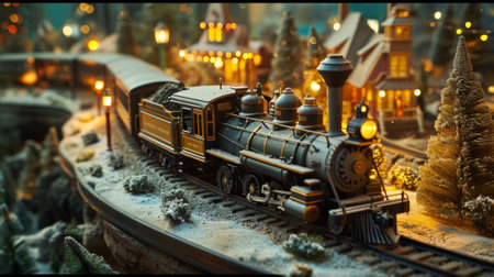 Miniature toy train with metal rails. Vintage toy from. Realistic modelの素材