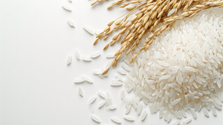 bunch of ripe rice crops isolated on white background.の素材