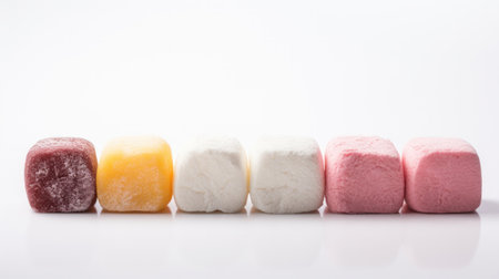 Japanese ice cream Mochi in rice dough. Traditional Japanese dessert on white background. Selective focus, copy spaceの素材