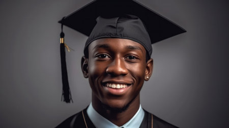 Studio Portrait happy proud male college graduate in cap and gown.の素材