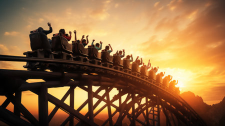Amusement park silhouette, Loop. Thrilling roller coaster rideの素材