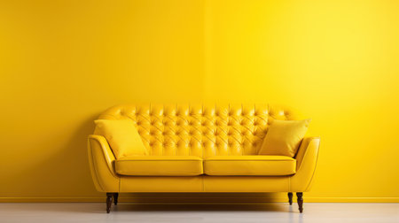 Minimal concept. interior of living yellow tone on yellow floor and backgroundの素材