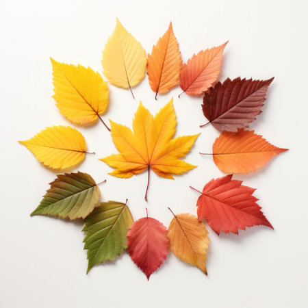 Autumn creative composition. Dried leaves on white background. Fall concept. Autumn background. Flat lay, top view, copy spaceの素材