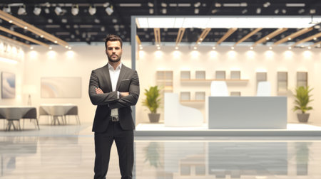 Handsome Businessman at an exhibition or conferenceの素材