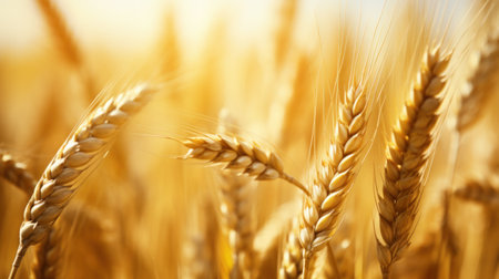 wheat field in golden sunlight, in the style of light orange and azure, nature morte, photo-realistic landscapes.の素材