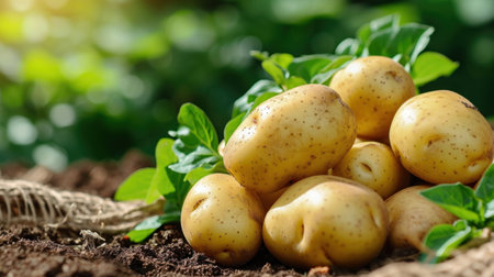 Basket of fresh tasty new potatoes. Selective focus.の素材