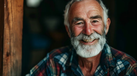 Close Up Portrait of a Cheerful Senior Man with Gray Hair Wearing Glasses Standing Outdoors in Front of a Residential Area Home. Retired Adult Man Looking at Camera and Smiling.の素材