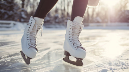 the girl on the figured skates on a opened skating rinkの素材