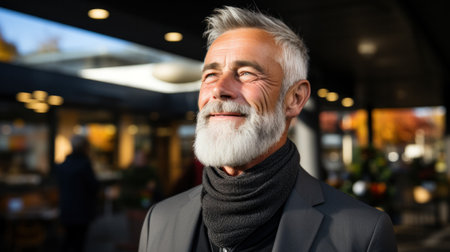Portrait of smiley grey-haired man with beard.の素材