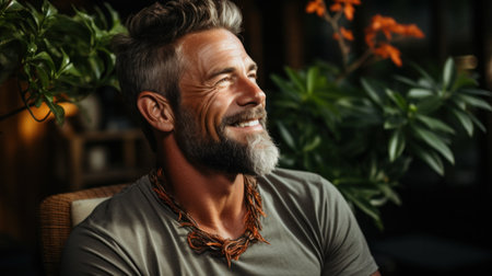 Portrait of smiley grey-haired man with beard.の素材