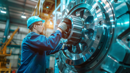Internal rotor of a steam Turbine at workshopの素材
