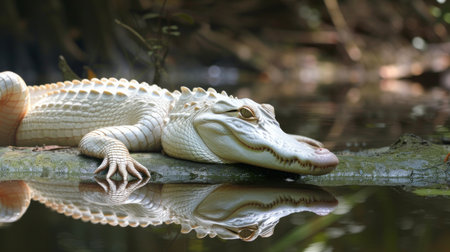 Rare albino alligator caught in the swampの素材
