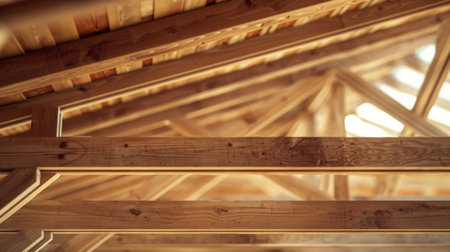 Interior view of a wooden roof structureの素材