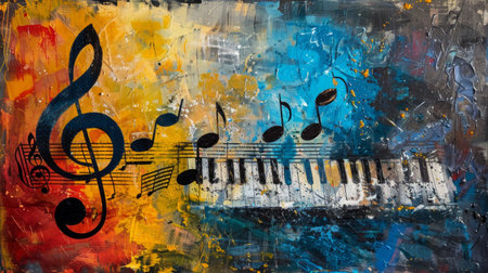 Grunge Musical notes abstract Background.の素材