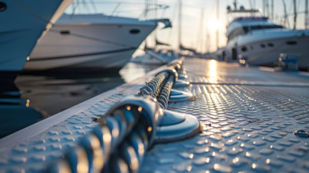 Luxury Yacht Tied To Pier, rope mooring.の素材