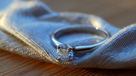 Jeweller cleaning jewelry diamond ring with fabric cloth.の素材