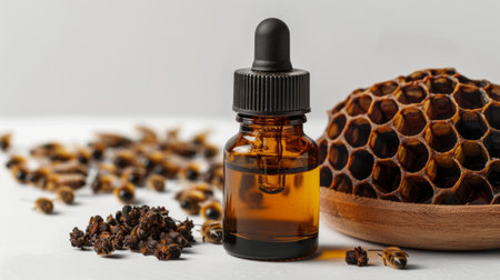 Bees Propolis Medicianal Ingredient with Tincture Extract in the Bottle Isolated on White