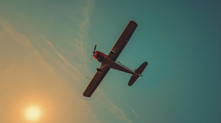 Bottom view - twin prop cargo plane on sky background