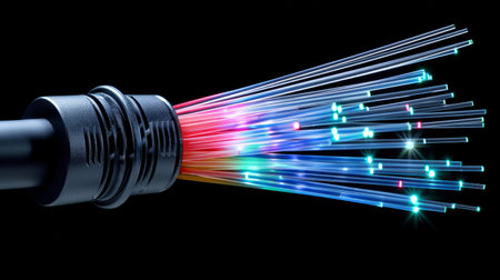Futuristic fiber optical network cable.の素材