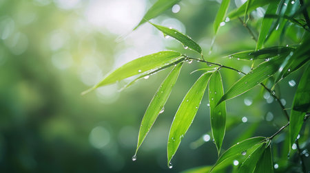 Selective focus Stunning view of defocused bamboo forest during a sunny day. Natural, green background with copy space.の写真素材
