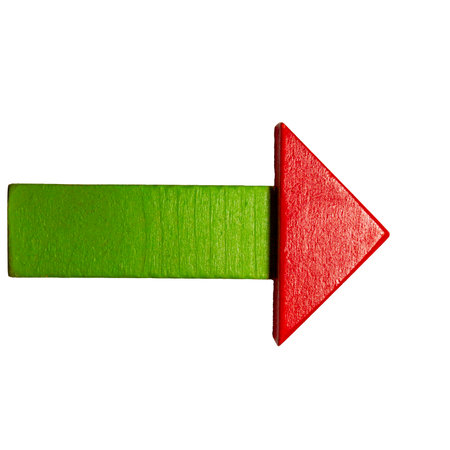 Wooden arrow isolated on white background with clipping path. Path included.の写真素材