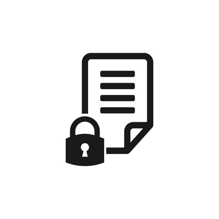 Secure document icon. File sign. Page with lock security symbol. File symbol. Vector illustration. Flatのイラスト素材