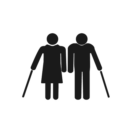 Old woman, man with a cane. Grey on white background. Flat design. Vectorのイラスト素材