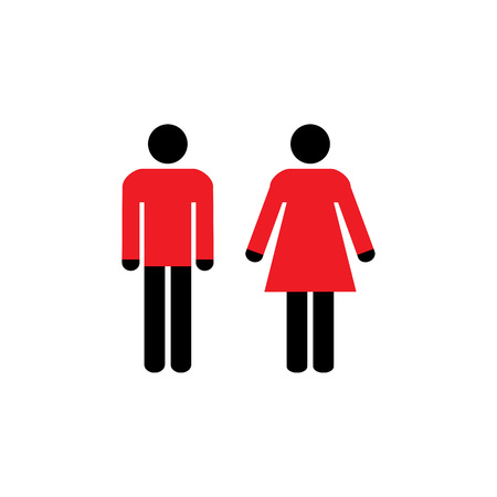 Man, Woman icon, toilet sign, restroom sign. Black, red on white background. Flat design. Vector illustration.の写真素材