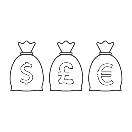Money bag icon. Dollar, euro, pound icon Vector illustration flatのイラスト素材