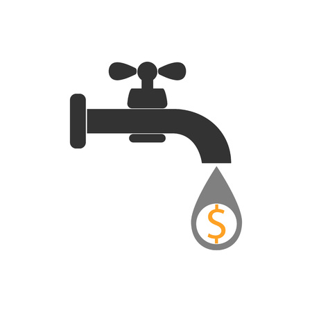 Faucet icon, money sign - dollar. water tap sign. Vector illustration. Flatのイラスト素材