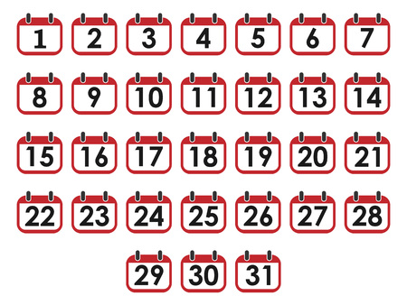 Vector illustration, flat design. Calendar day icon set, number on calendar pageのイラスト素材