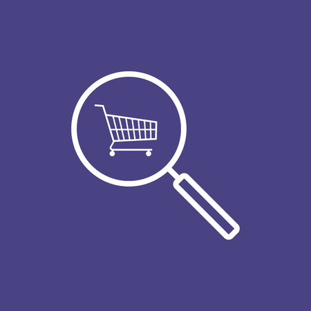 Vector illustration, flat design. Magnifying glass, shopping cart iconのイラスト素材