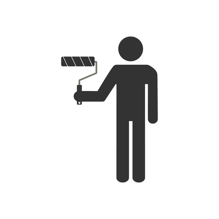 Man with roller icon. Vector illustration, flatのイラスト素材