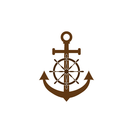 Vector illustration, flat design. Ship steering wheel, anchor iconのイラスト素材