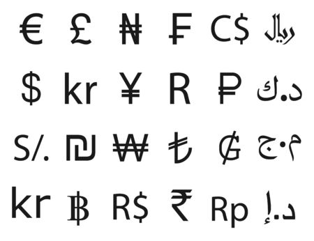 Vector illustration, flat design Currency symbol, icon setのイラスト素材