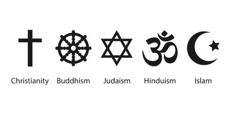 Vector illustration, flat design. Religious symbols icon set