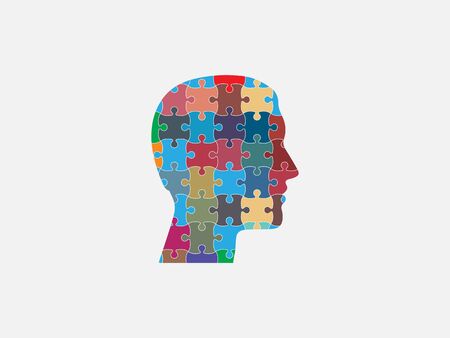 Human head, puzzle icon. Vector illustration, flat design.のイラスト素材