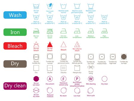 Laundry symbols icon set. Vector illustration, flat design.のイラスト素材