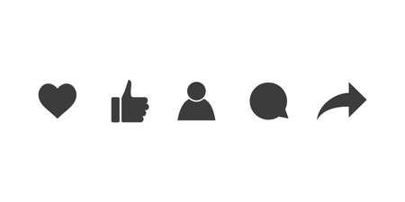 Thumb up, like, heart, repost, comment icon. Vector illustration.