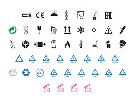 Set of packaging sign, symbol. Vector illustration. flat design.のイラスト素材