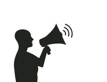 Business concept illustration of a businessman using a megaphoneのイラスト素材