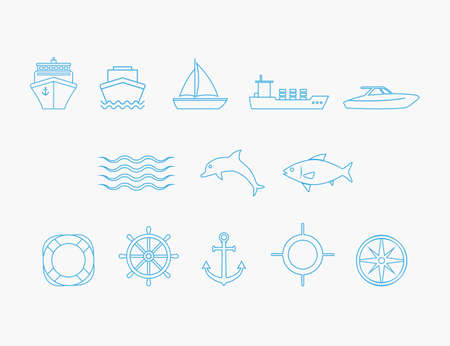 Vector illustration. Flat design. Sea icon setのイラスト素材