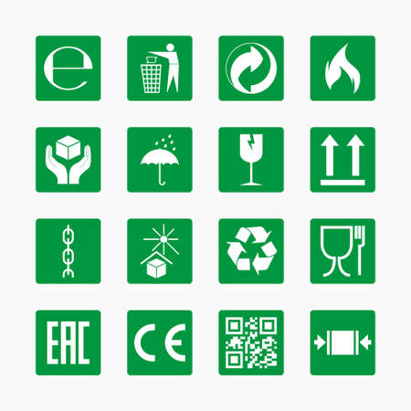 Packaging icons, package signs set. Vector illustration, flat design.のイラスト素材