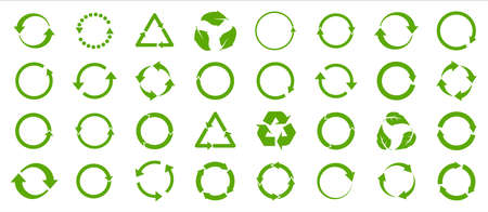 Green arrow recycle, icon set. Vector illustration. Flat design.のイラスト素材